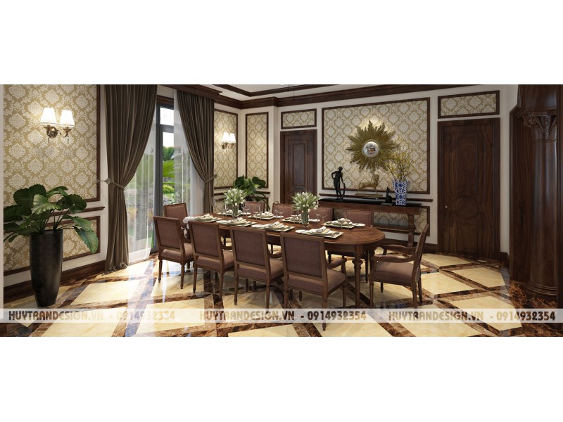 Mẫu thiết kế nội thất biệt thự Anh Đào, Vinhomes Riverside – phong cách tân cổ điển yêu gỗ.