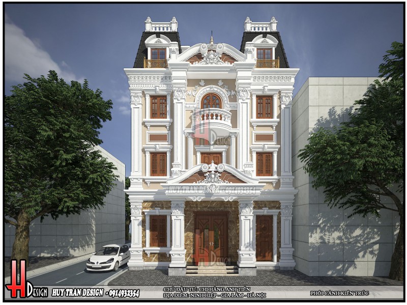 Mẫu thiết kế biệt thự 3 tầng kiến trúc kiểu Pháp tại Ninh Hiệp - HuyTranDesign