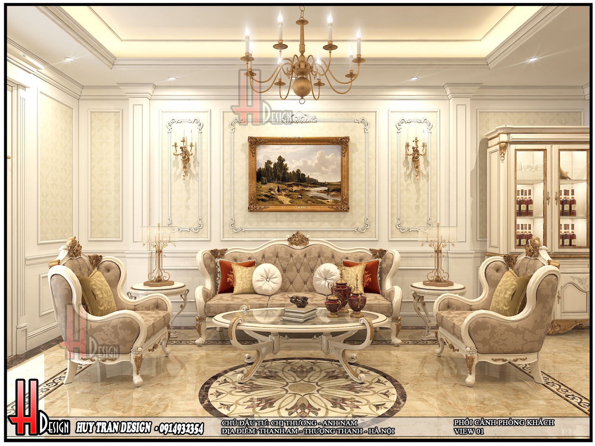 Thiết kế nội thất tân cổ điển đẹp gỗ gõ đỏ sang trọng: KATA - NT 01015