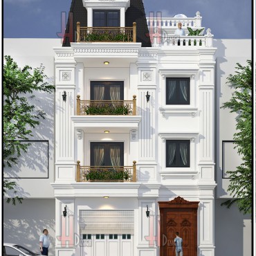 Mẫu thiết kế biệt thự 3.5 tầng phong cách Châu Âu nhà chị Thuận - thiết kế biệt thự tại Ninh Hiệp