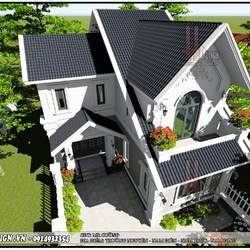 Thiết kế nhà đẹp hình chữ l 2 tầng mái thái ở nông thôn phong cách tân cổ điển