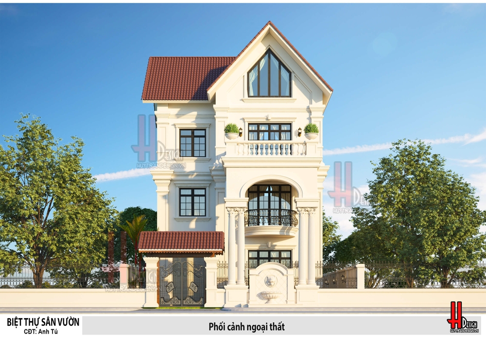 Mẫu thiết kế nhà biệt thự 3 tầng đẹp mái thái phong cách Tân cổ điển