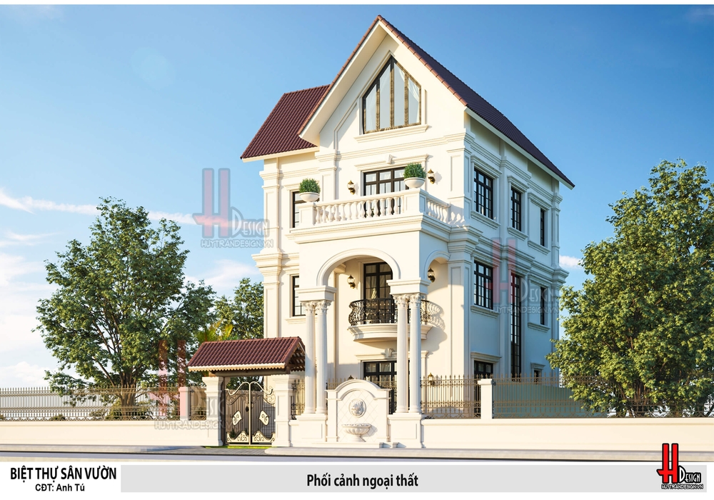 Mẫu thiết kế nhà biệt thự 3 tầng đẹp mái thái phong cách Tân cổ điển