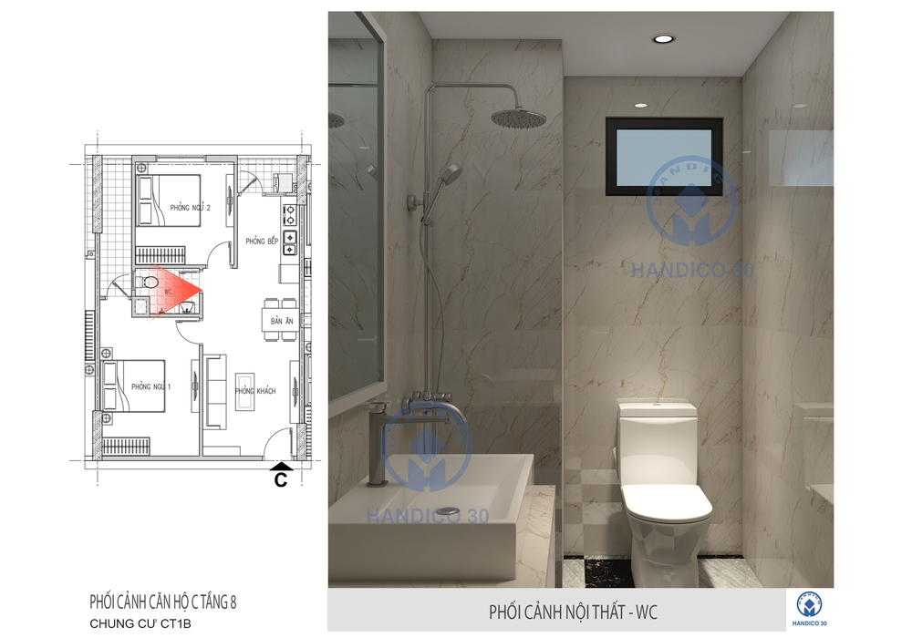Thiết kế nội thất hiện đại đơn giản tại chung cư Handico 30 CT1B Bắc Nghệ An