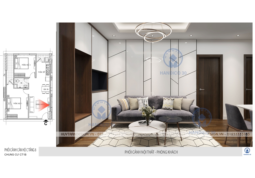 Thiết kế nội thất hiện đại đơn giản tại chung cư Handico 30 CT1B Bắc Nghệ An