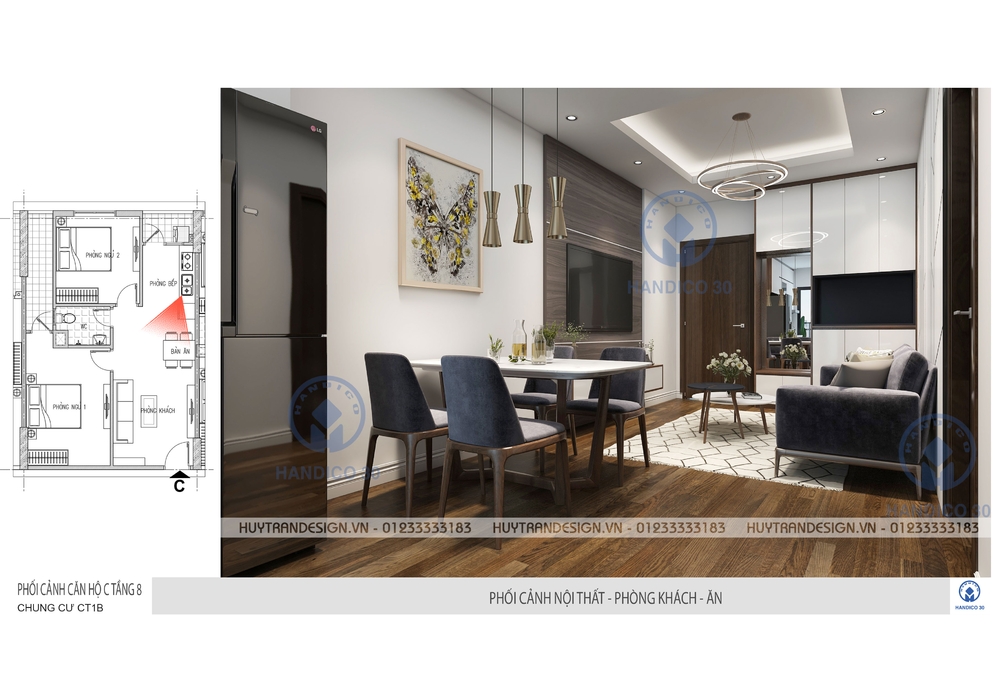 Thiết kế nội thất hiện đại đơn giản tại chung cư Handico 30 CT1B Bắc Nghệ An