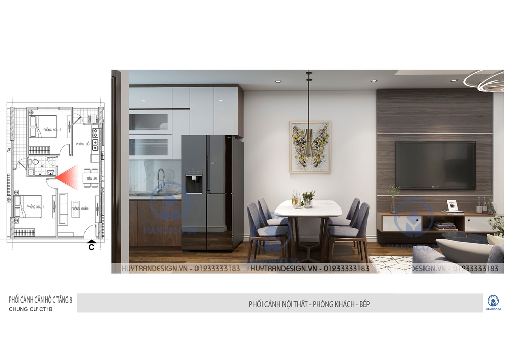 Thiết kế nội thất hiện đại đơn giản tại chung cư Handico 30 CT1B Bắc Nghệ An