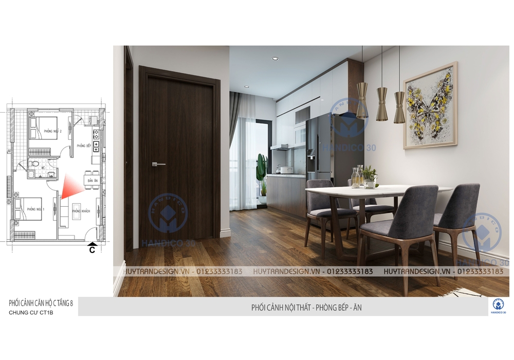 Thiết kế nội thất hiện đại đơn giản tại chung cư Handico 30 CT1B Bắc Nghệ An