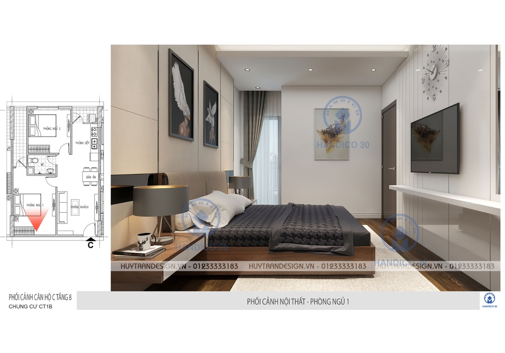 Thiết kế nội thất hiện đại đơn giản tại chung cư Handico 30 CT1B Bắc Nghệ An