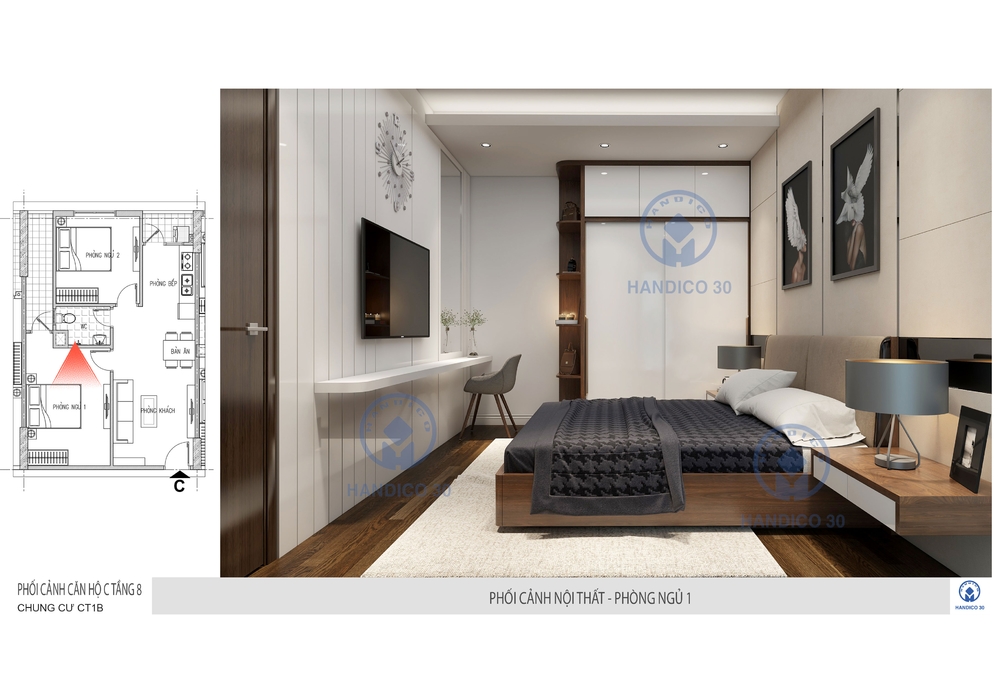 Thiết kế nội thất hiện đại đơn giản tại chung cư Handico 30 CT1B Bắc Nghệ An
