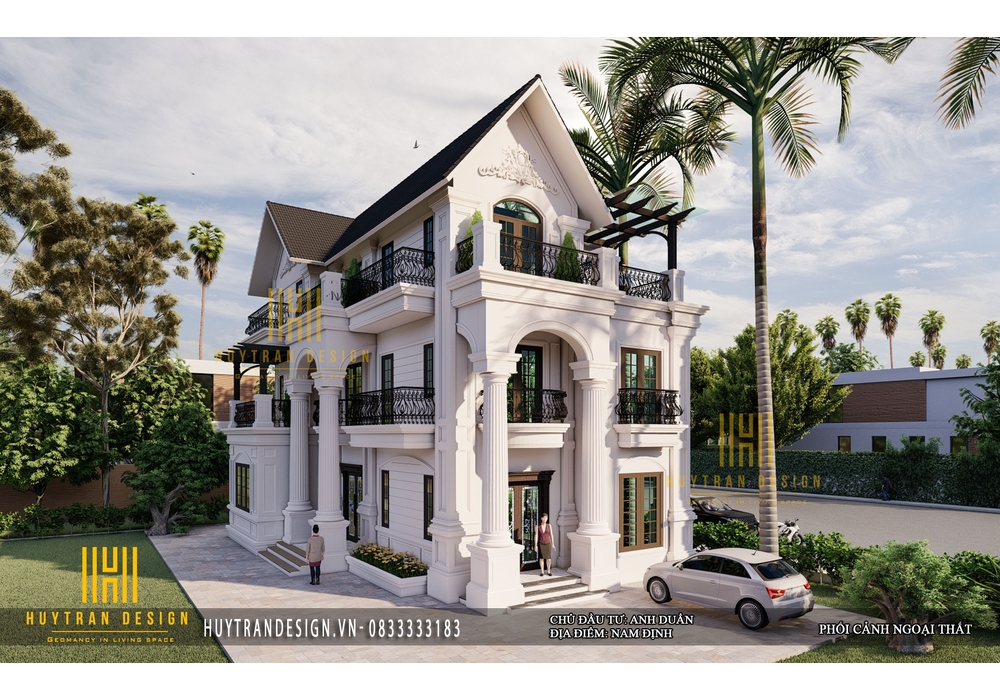 Mẫu thiết kế biệt thự 3 tầng mái thái tân cổ điển đẹp nhất năm 2022