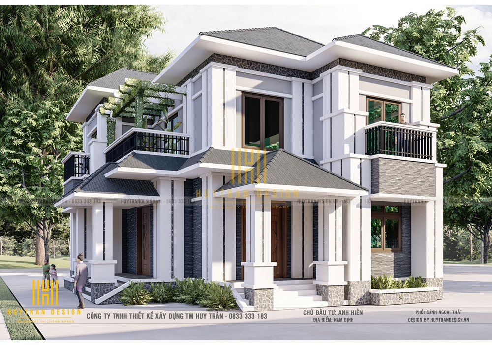 Mẫu nhà 2 tầng hiện đại mái nhật ở nông thôn đẹp năm 2022