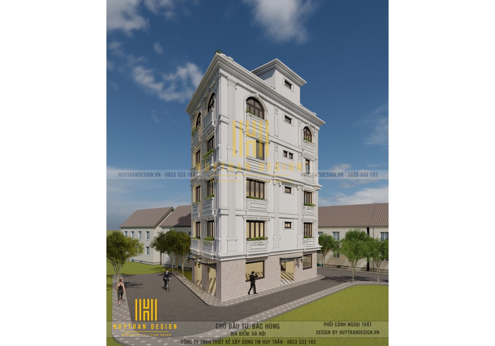 Thiết kế mẫu nhà 2 mặt tiền đẹp kết hợp kinh doanh 5 tầng