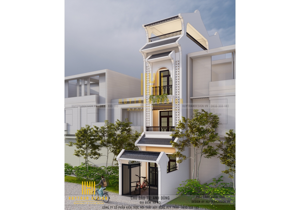 Thiết kế mẫu nhà 3 tầng đẹp nhất 2022 phong cách Hội An cổ