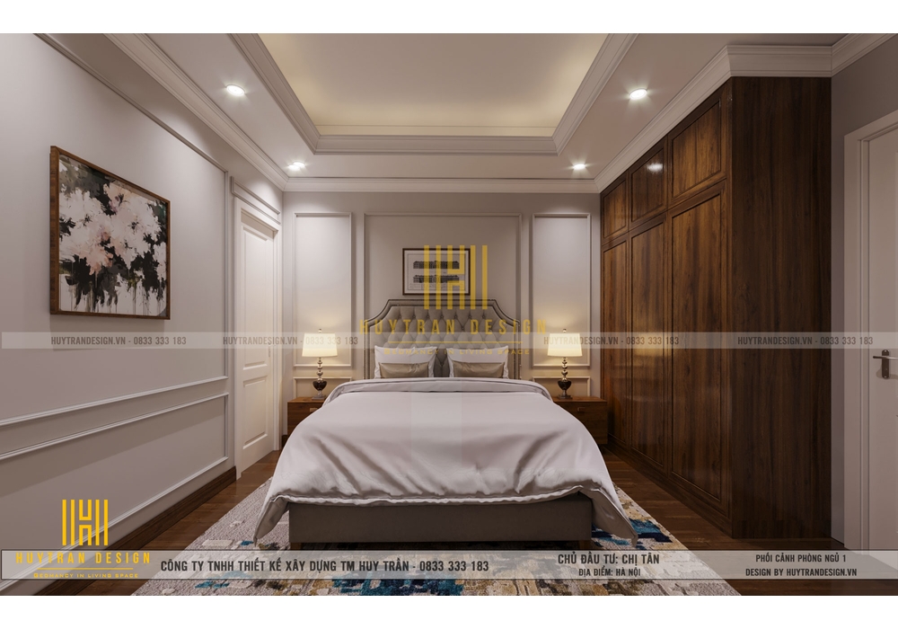 Mẫu thiết kế căn hộ chung cư 2 phòng ngủ tân cổ điển đẹp