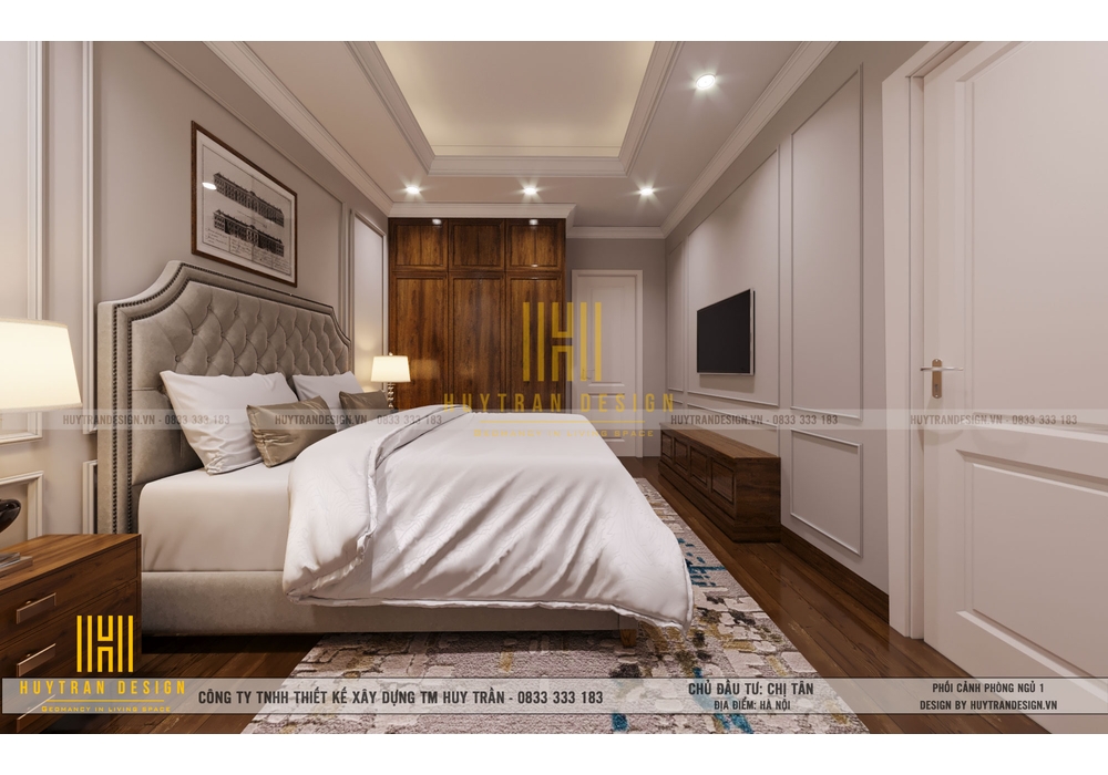 Mẫu thiết kế căn hộ chung cư 2 phòng ngủ tân cổ điển đẹp