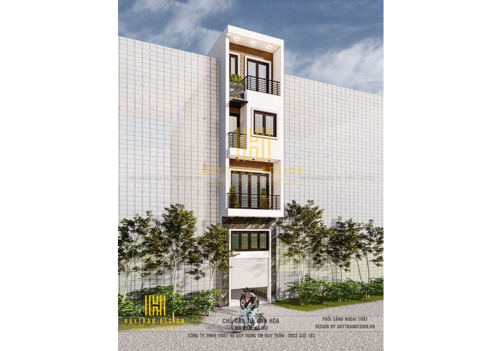 Thiết kế nhà 3 tầng hiện đại đẹp có gác lửng diện tích 3x12m