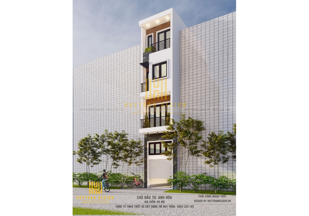 Thiết kế nhà 3 tầng hiện đại đẹp có gác lửng diện tích 3x12m