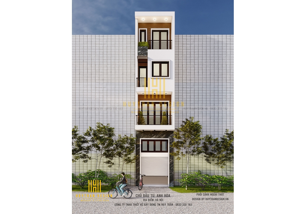 Thiết kế nhà 3 tầng hiện đại đẹp có gác lửng diện tích 3x12m