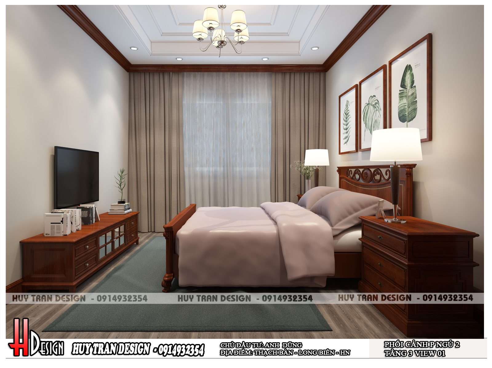 Mẫu thiết kế nội thất phòng ngủ từ gỗ phong cách tân cổ điền tại Thạch Bàn, Long Biên, Hà Nội-v3