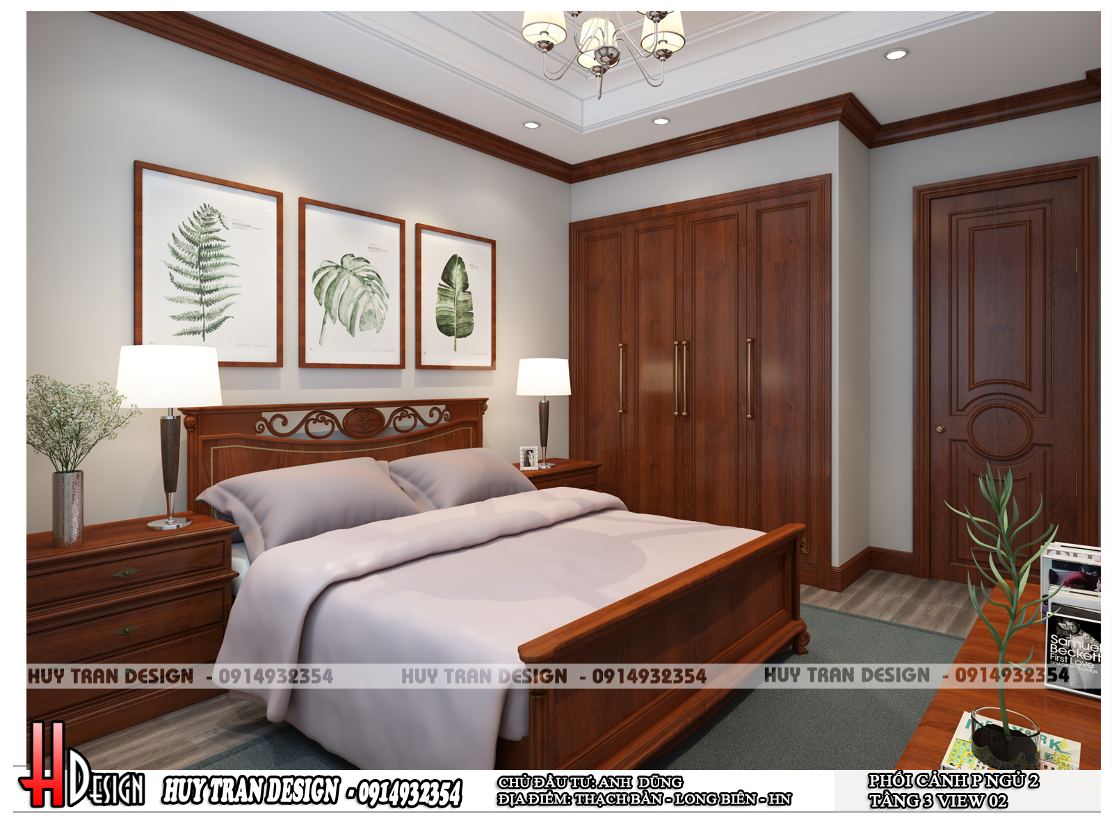 Mẫu thiết kế nội thất phòng ngủ từ gỗ phong cách tân cổ điền tại Thạch Bàn, Long Biên, Hà Nội-v4