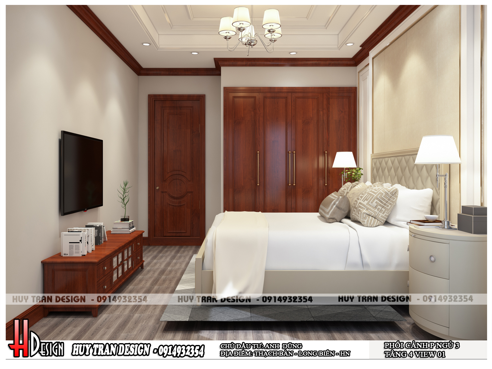 Mẫu thiết kế nội thất phòng ngủ từ gỗ phong cách tân cổ điền tại Thạch Bàn, Long Biên, Hà Nội-v5