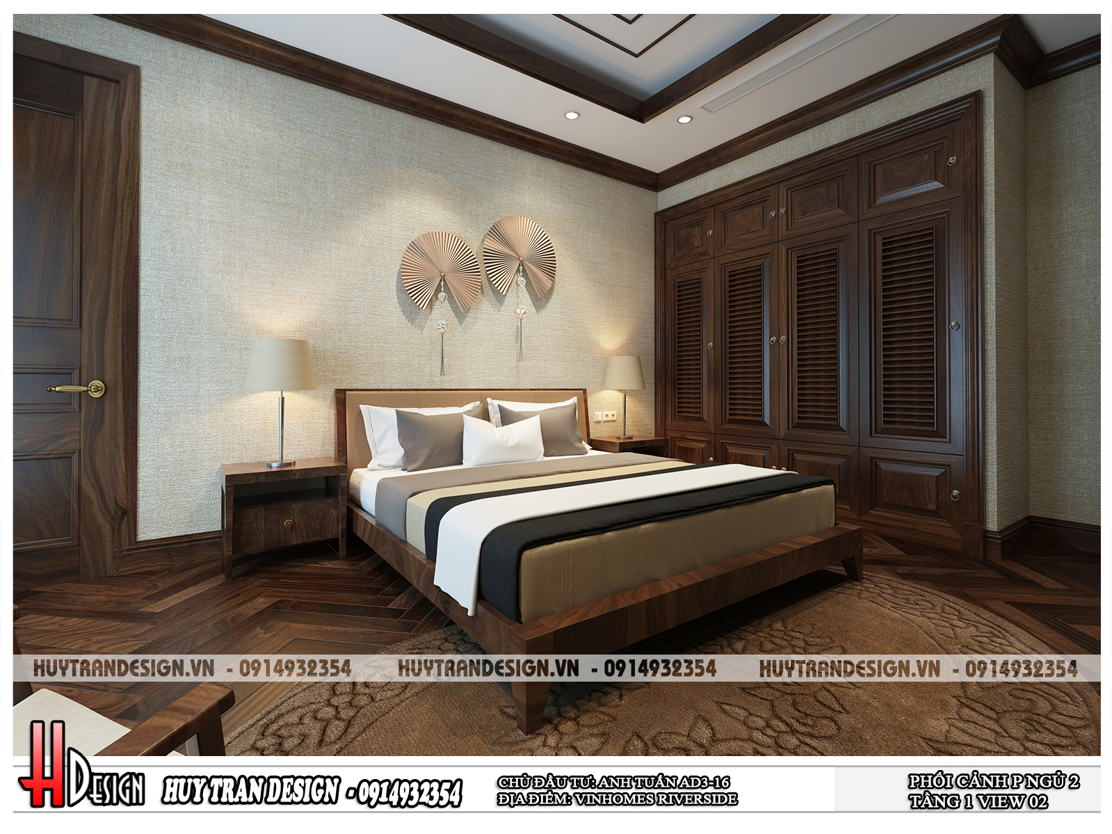 Mẫu thiết kế nội thất phòng ngủ tân cổ điển bằng gỗ tại Vinhomes Riverside, Long Biên, Hà Nội-v4