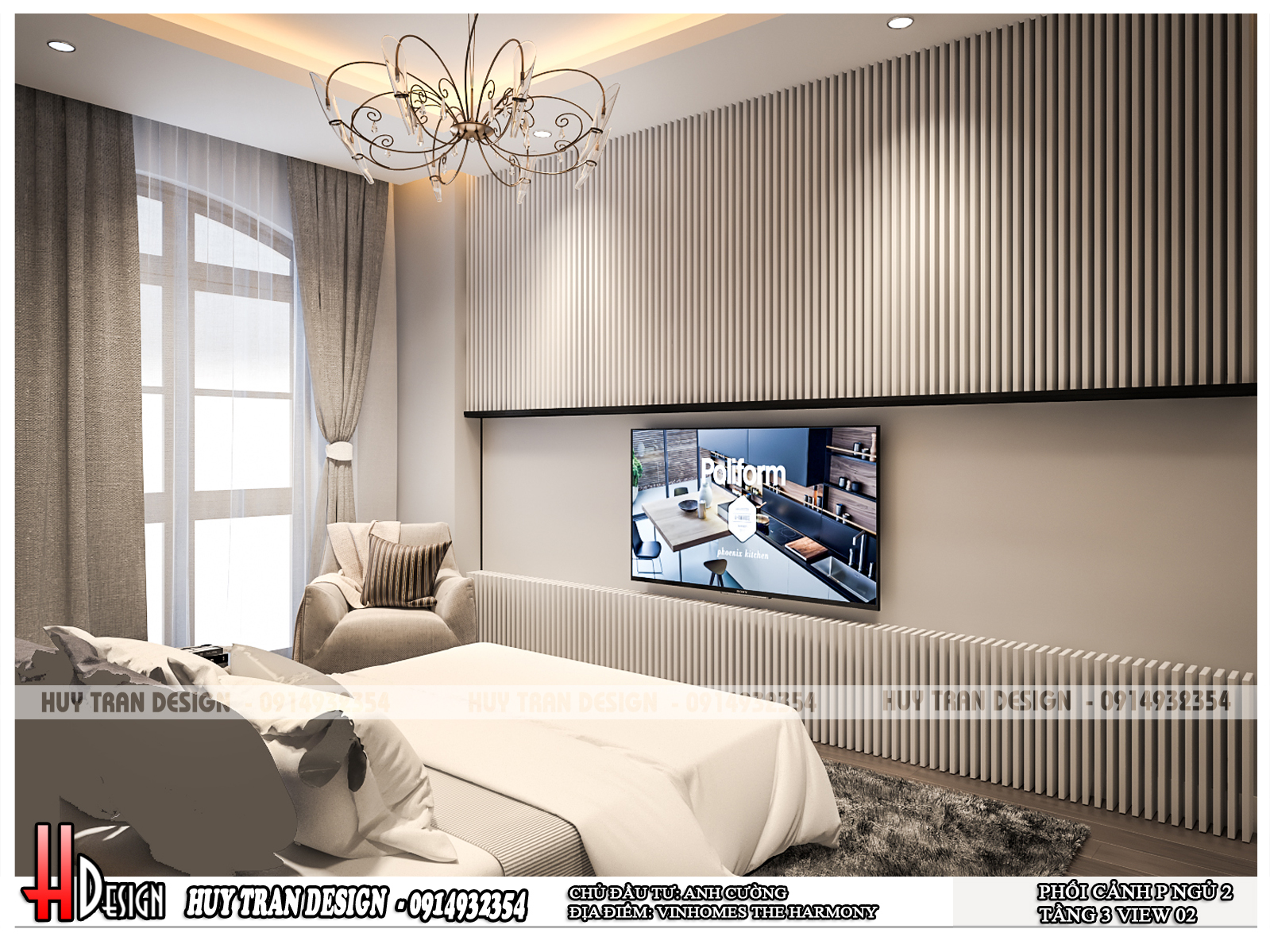 thiết kế nội thất phòng ngủ hiện đại Vinhomes, Long Biên, Hà Nội -v2