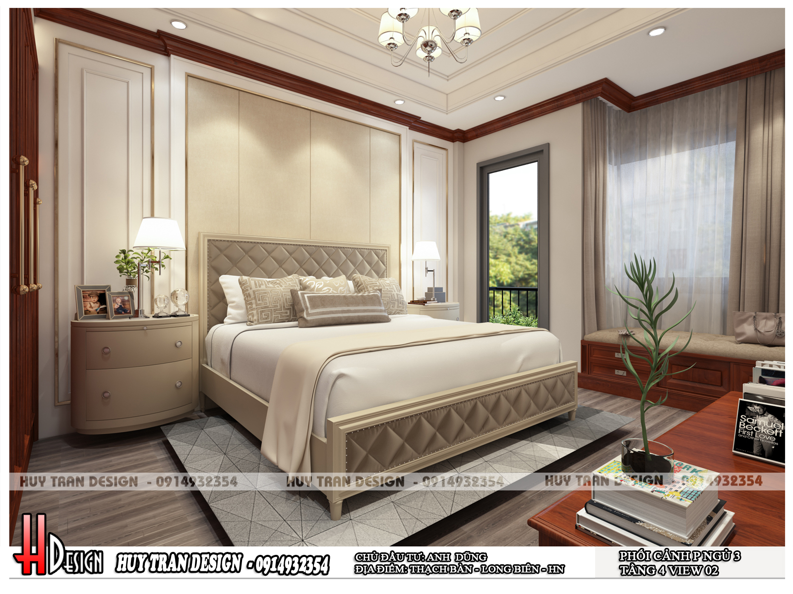 Mẫu thiết kế nội thất phòng ngủ từ gỗ phong cách tân cổ điền tại Thạch Bàn, Long Biên, Hà Nội-v6
