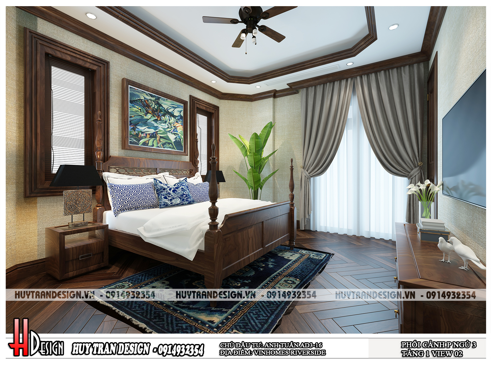 Mẫu thiết kế nội thất phòng ngủ tân cổ điển bằng gỗ tại Vinhomes Riverside, Long Biên, Hà Nội-v6