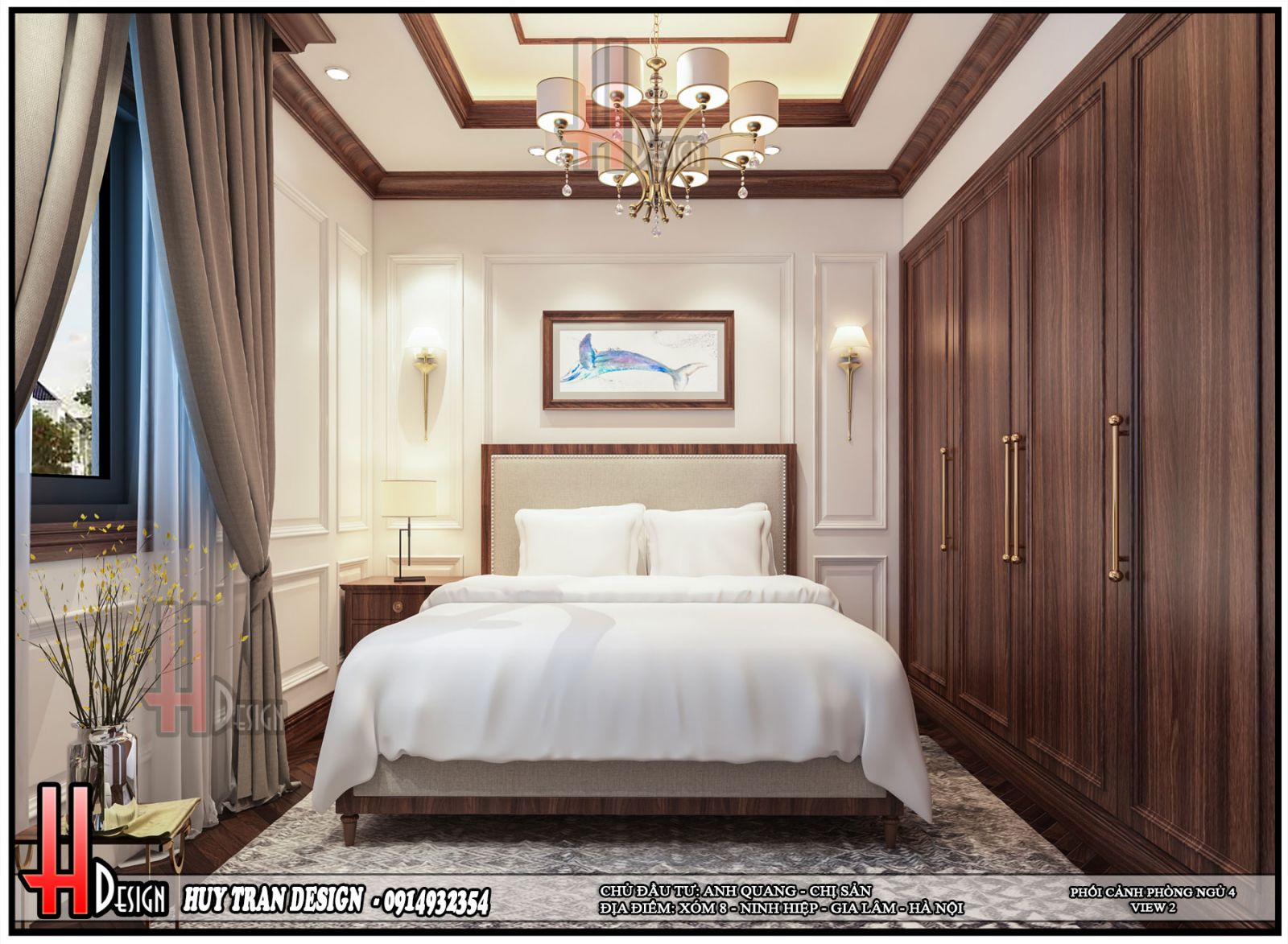 Mẫu thiết kế nội thất phòng ngủ tân cổ điển tone trắng đẹp tinh tế