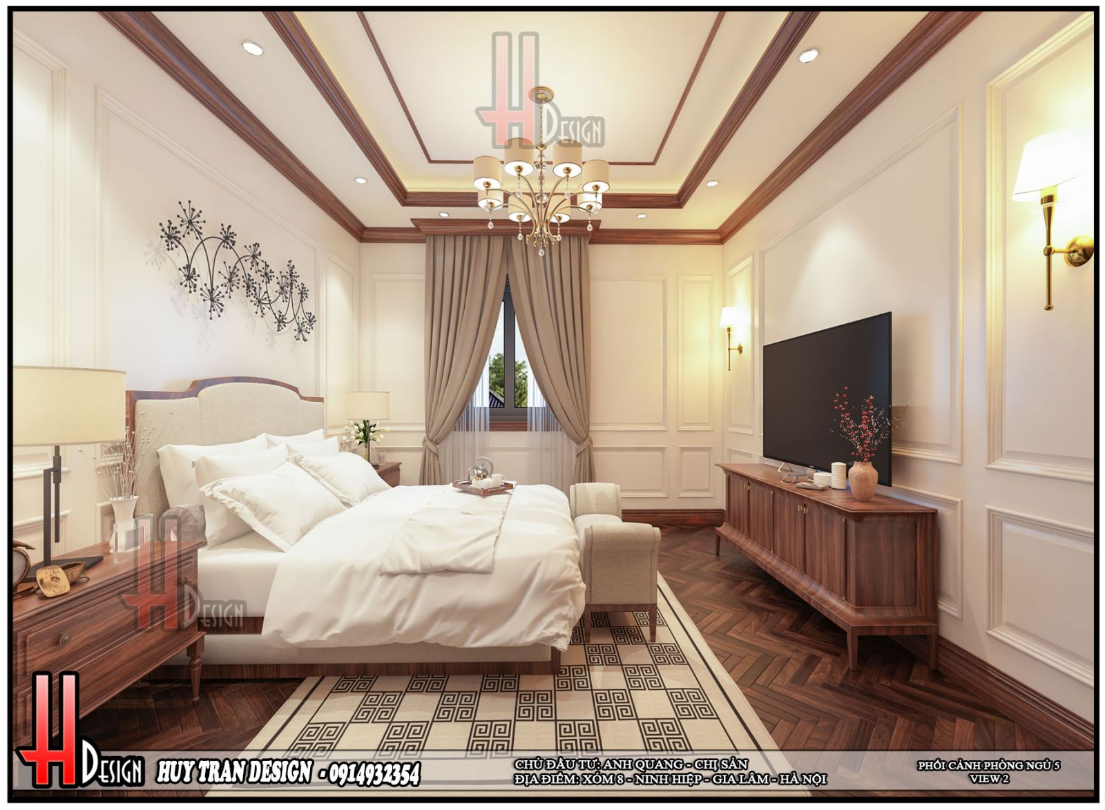 Mẫu thiết kế nội thất phòng ngủ tân cổ điển đẹp tone trắng