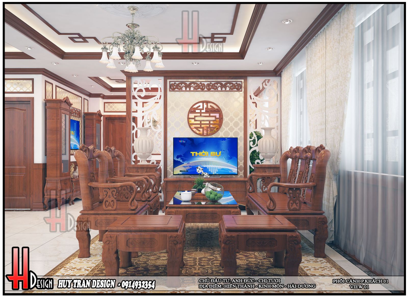 Mẫu thiết kế nội thất phòng khách cổ điển bằng gỗ Đồng Kỵ