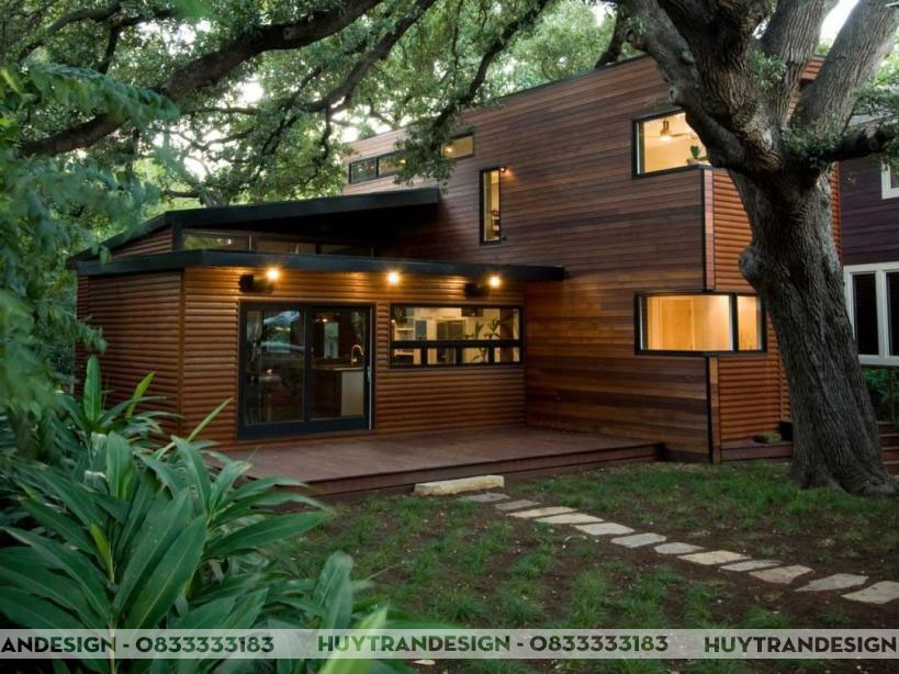 Thiết kế độc đáo nhà biệt thự gỗ độc đáo không gian xanh