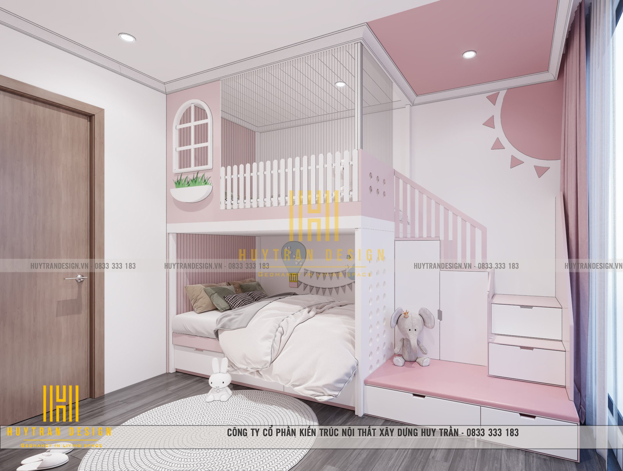 Thiết kế nội thất phòng ngủ cho 2 bé gái