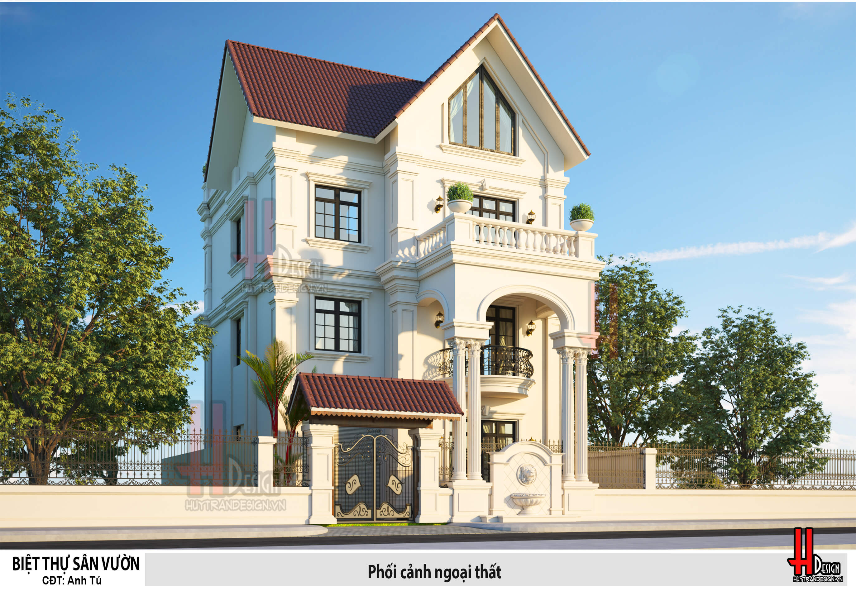 Thiết kế nhà biệt thự 3 tầng đẹp mái thái phong cách tân cổ điển - Huytrandesign