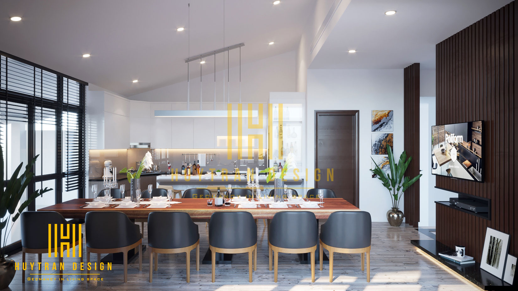 Thiết kế không gian bếp liền phòng ăn cho chung cư diện tích lớn