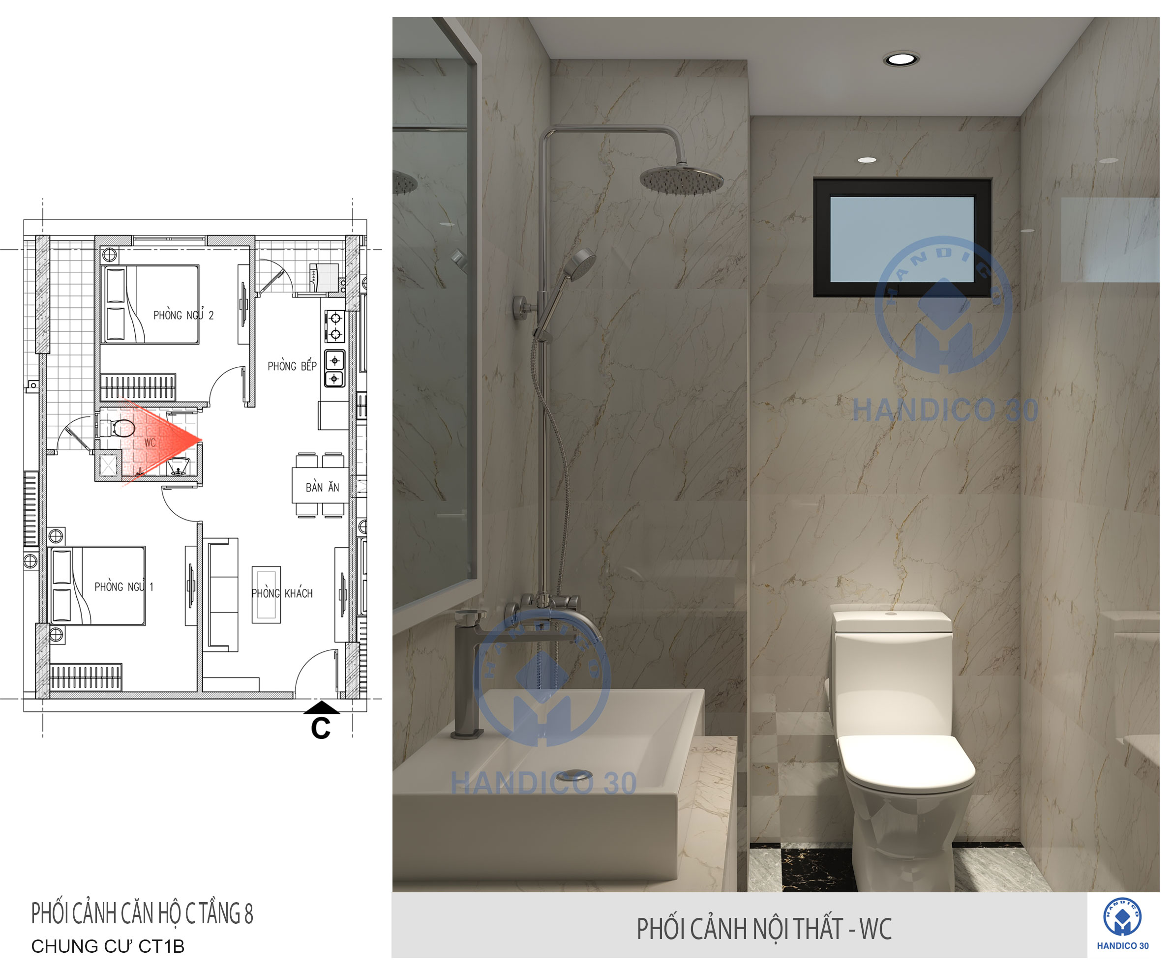 Thiết kế nội thất WC nhà tắm chung cư