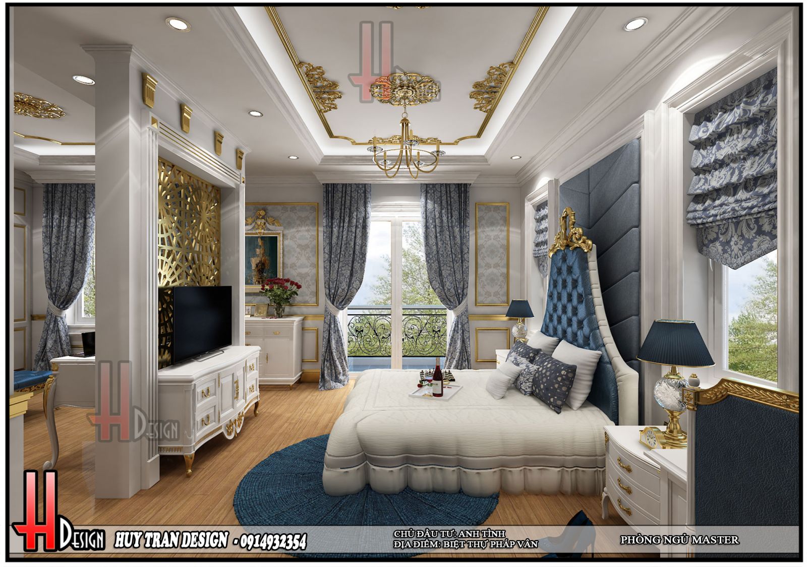 Mẫu thiết kế nội thất phòng ngủ master tân cổ điển