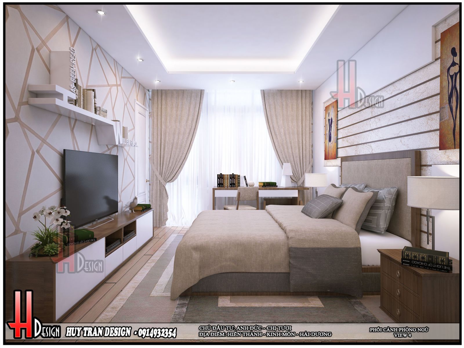 Mẫu thiết kế nội thất phòng ngủ phong cách hiện đại trắng chủ đạo