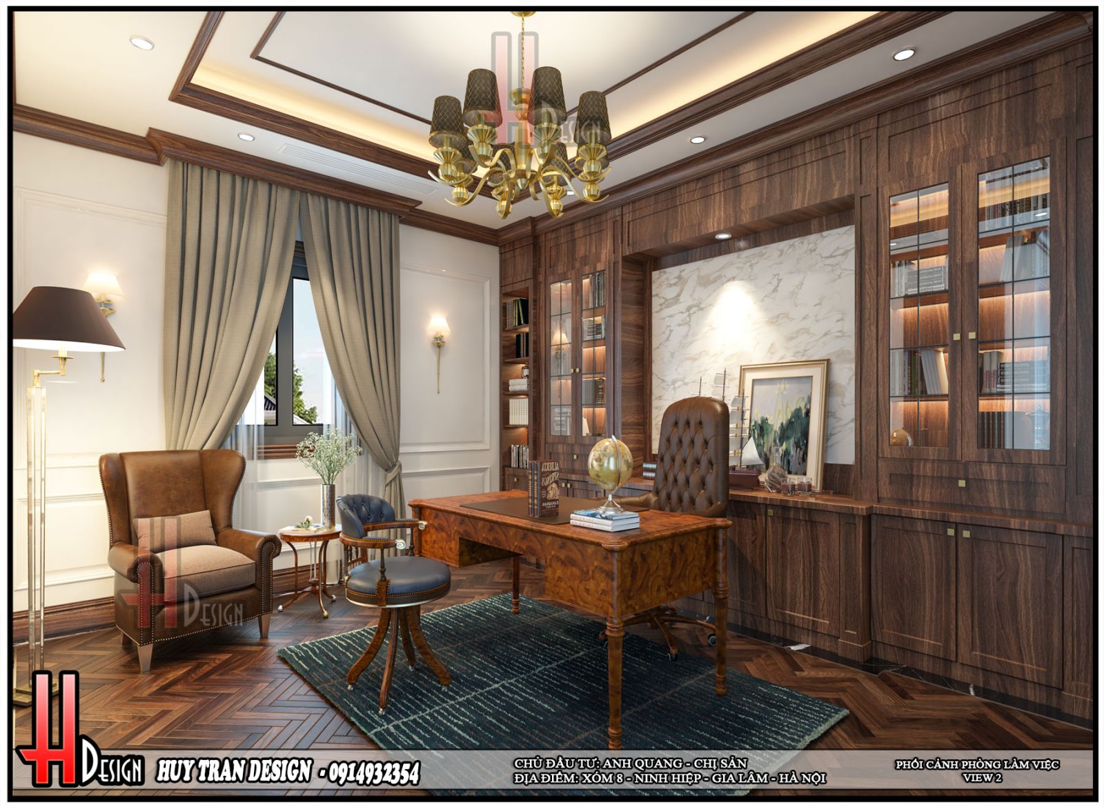 Mẫu thiết kế nội thất phòng làm việc từ gỗ đẹp trầm ấm