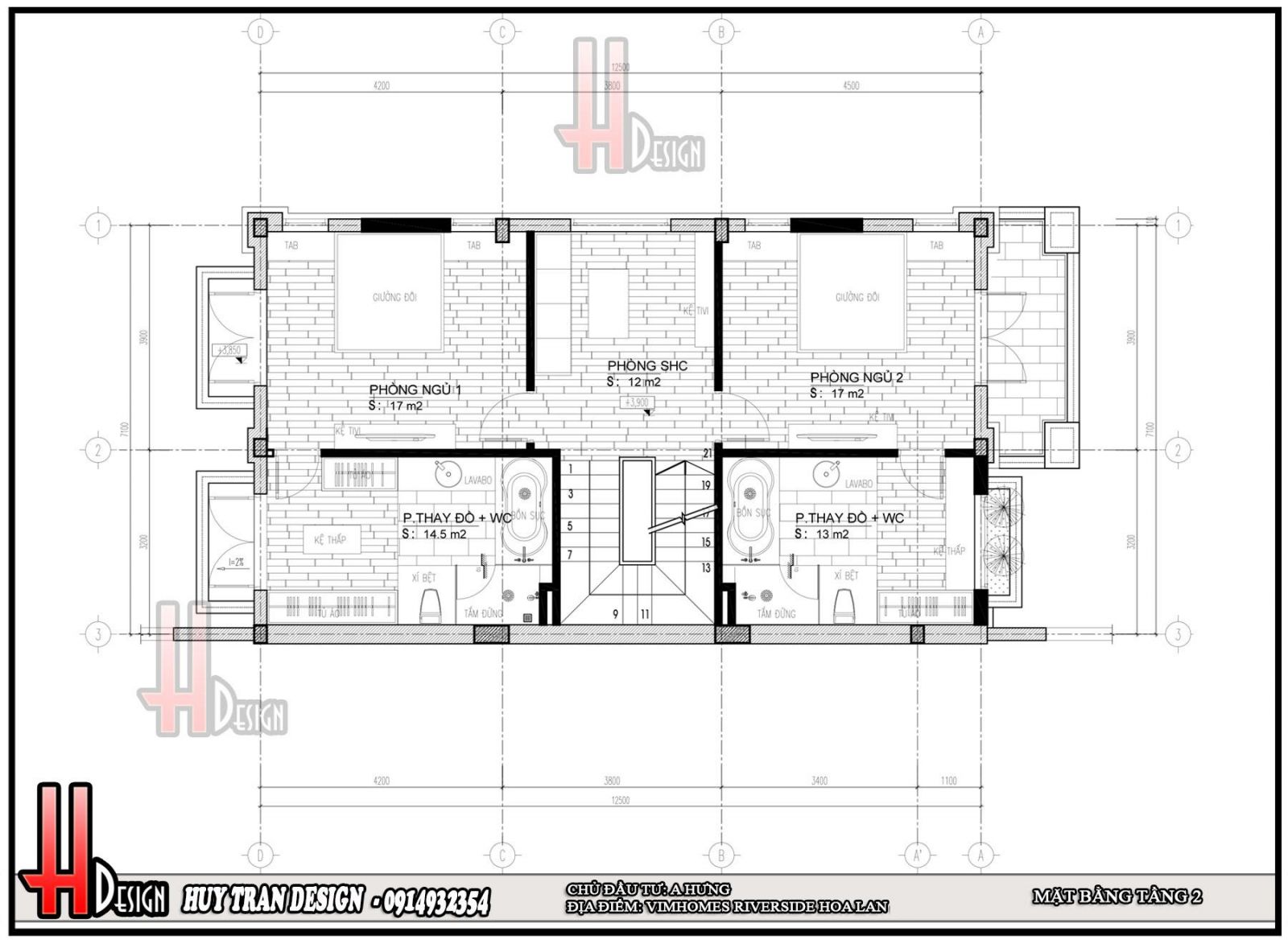Mẫu thiết kế mặt bằng tầng 2 biệt thự Hoa Lan- Vinhomes Riverside- Long Biên- Hà Nội- Huytrandesign tư vấn, thiết kế, thi công, sửa chữa nội ngoại thất -v1