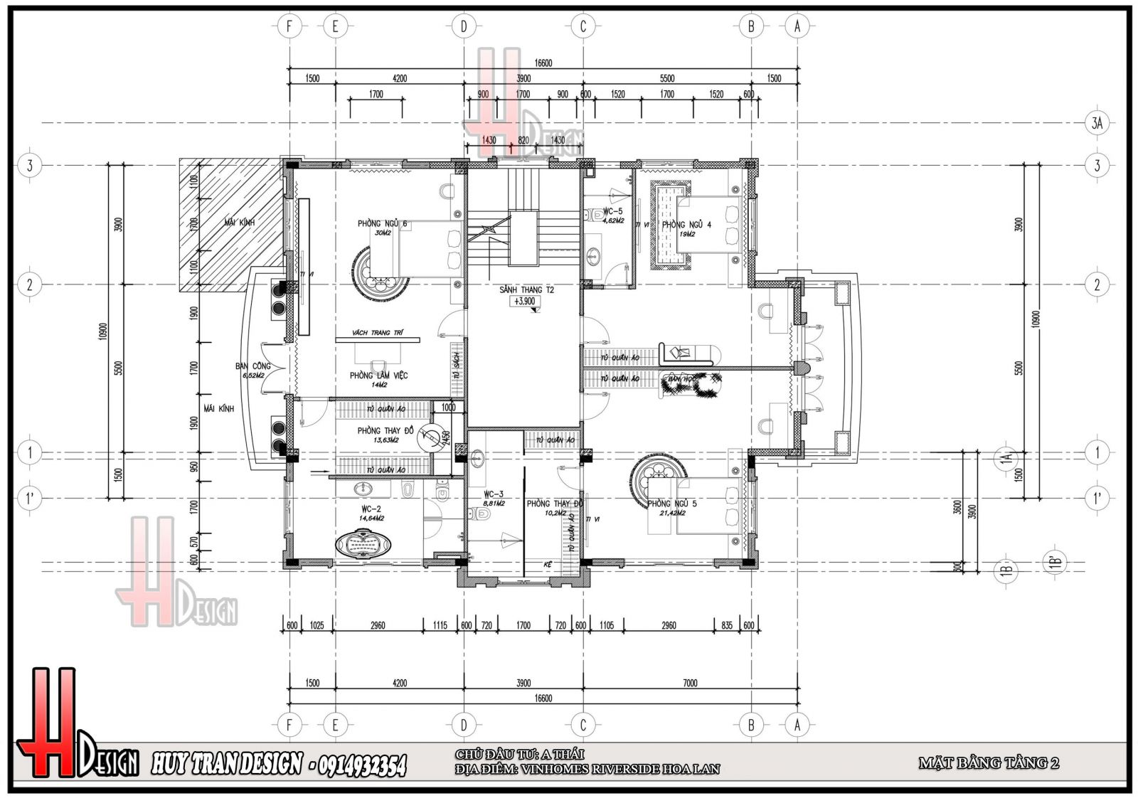 Mẫu thiết kế mặt bằng tầng 2 biệt thự Hoa Lan - Vinhomes Riverside - Long Biên - Hà Nội - Huytrandesign tư vấn, thiết kế, thi công, sửa chữa nhà ở, biệt thự- v1