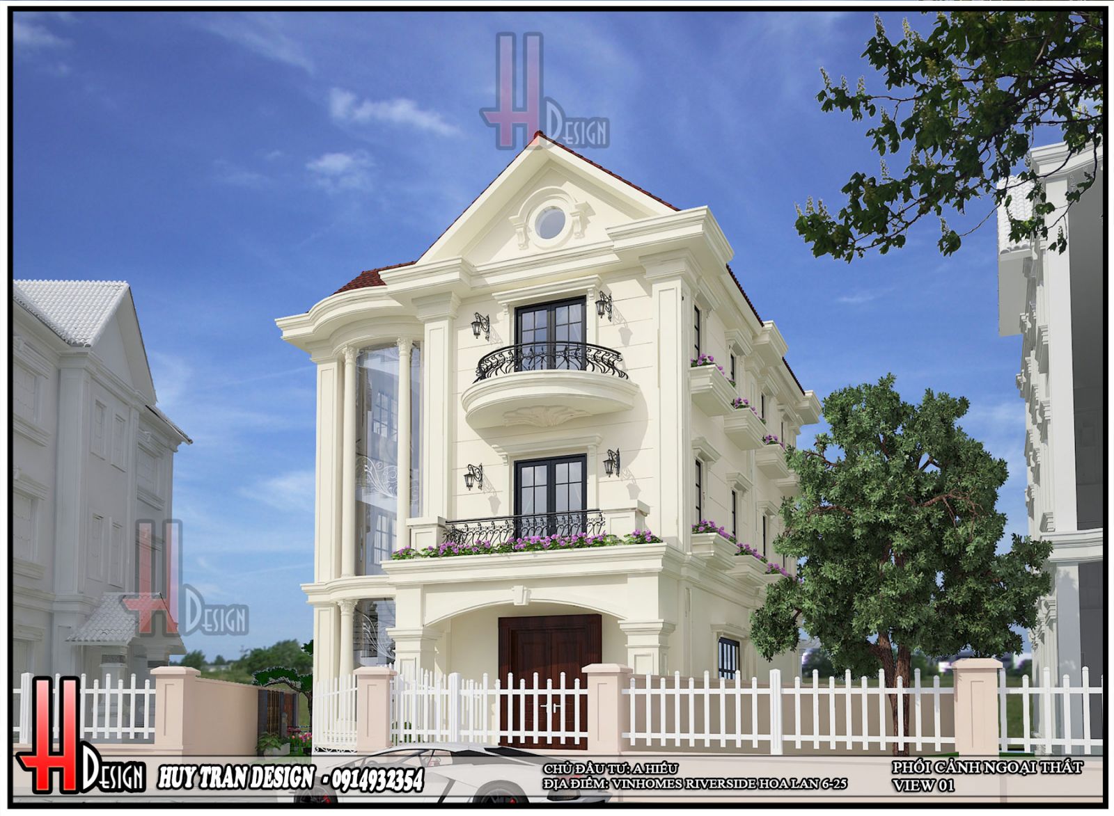 Phối cảnh thiết kế kiến trúc tân cổ điển biệt thự Hoa Lan - Vinhomes Riverside - Long Biên - Hà Nội-v1