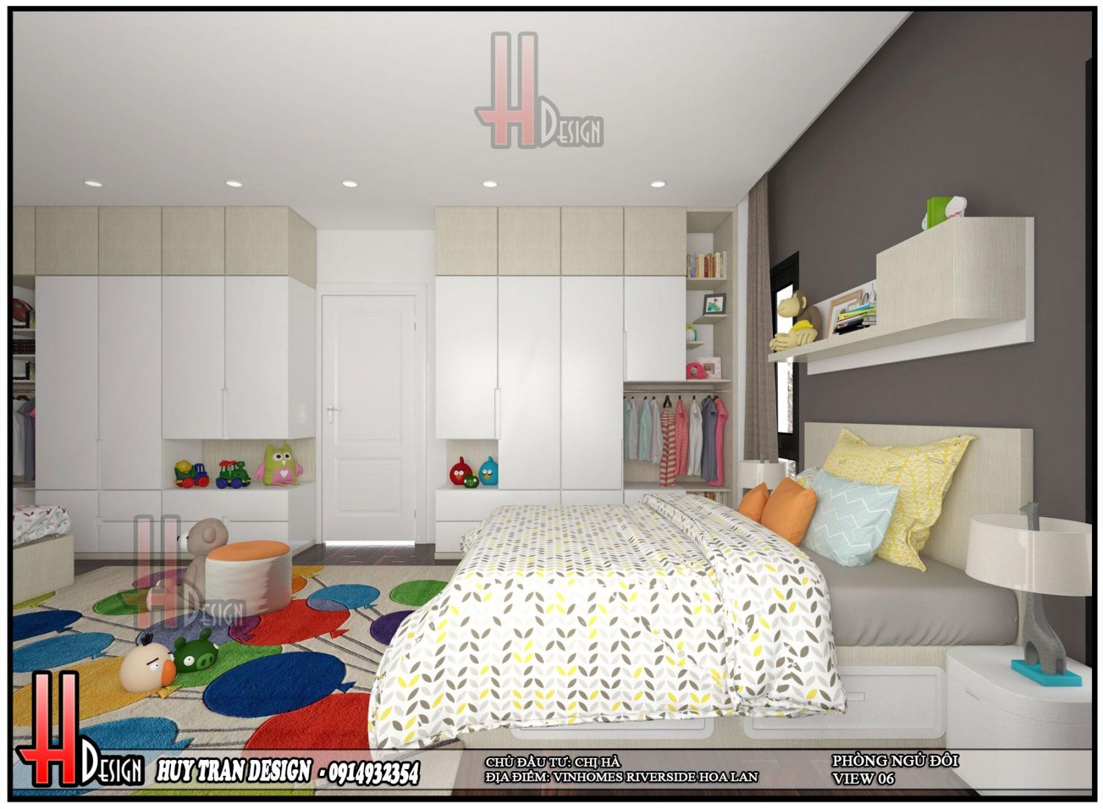 Phối cảnh thiết kế nội thất phòng ngủ đôi hiện đại biệt thự Hoa Lan - Vinhomes Riverside - Long Biên - Hà Nội - Huytrandesign tư vấn, thiết kế, thi công, sửa chữa nhà ở, biệt thự, sân vườn tiểu cảnh-v7