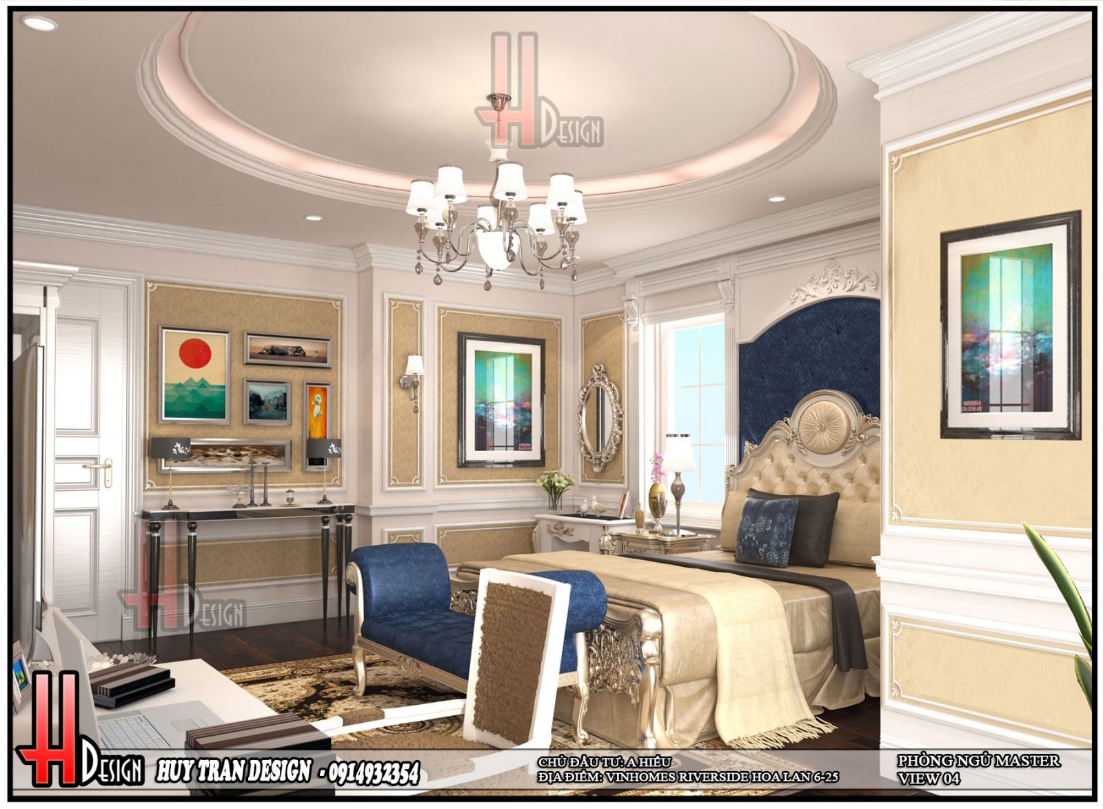 Phối cảnh thiết kế nội thất tân cổ điển phòng ngủ master biệt thự Hoa Lan - Vinhomes Riverside - Long Biên - Hà Nội-v4