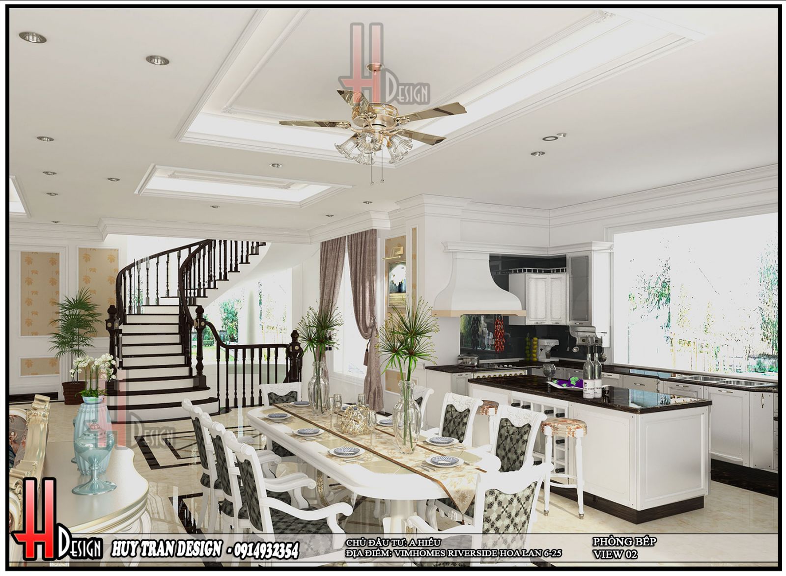 Phối cảnh thiết kế nội thất tân cổ điển phòng bếp biệt thự Hoa Lan - Vinhomes Riverside - Long Biên - Hà Nội-v2