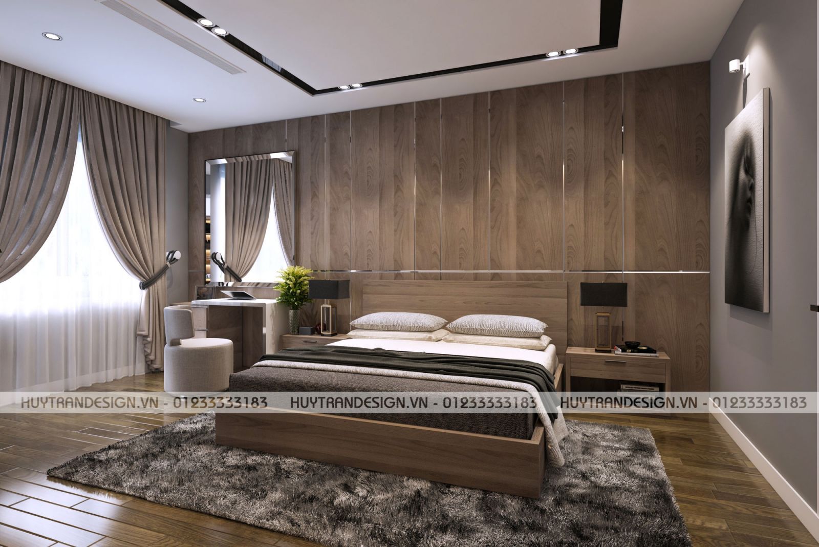 Thiết kế nội thất phòng ngủ master tại biệt thự Hoa Sữa, Vinhomes Riverside, Long Biên, Hà Nội - Huytrandesign chuyên thiết kế nội ngoại thất-v1