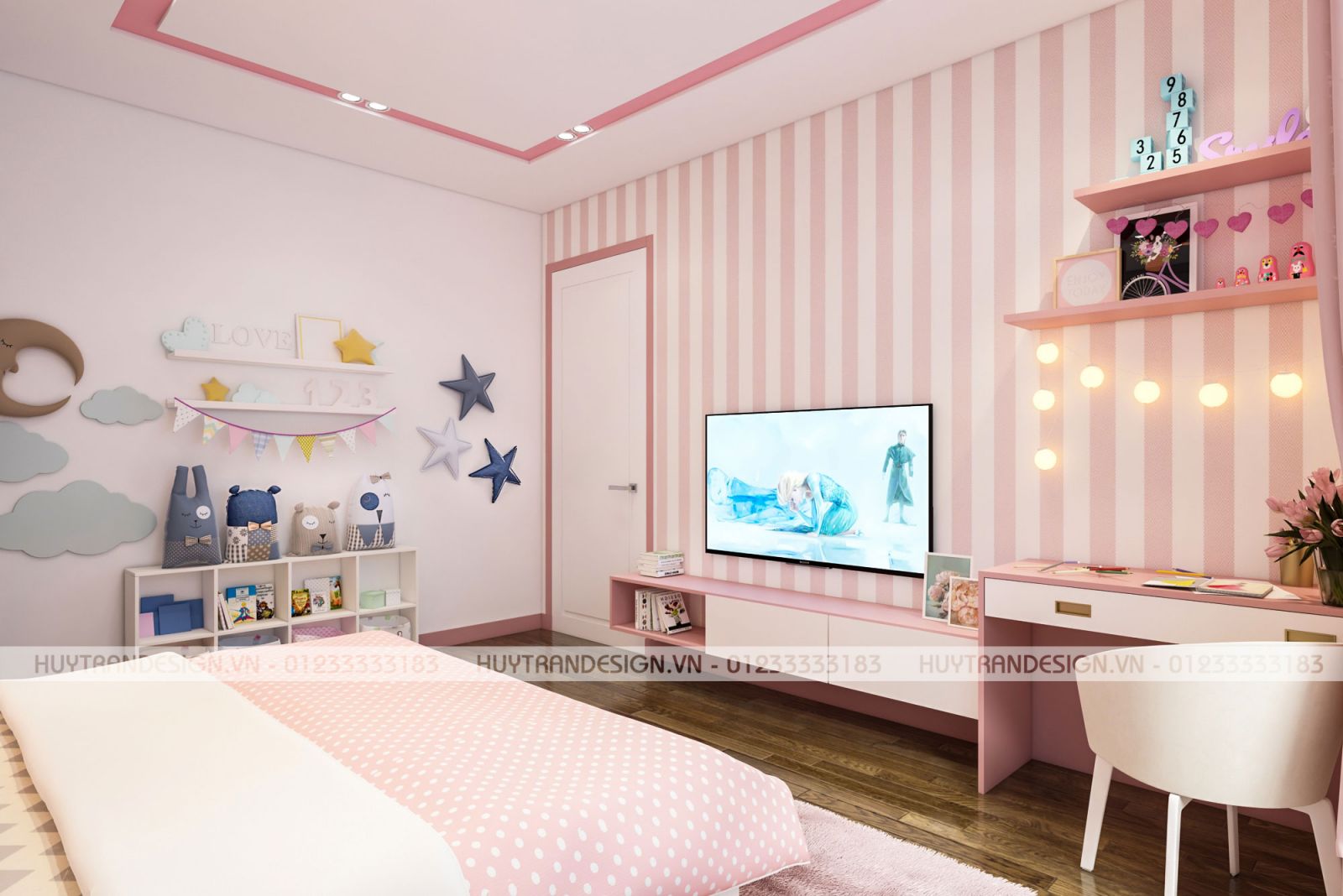 Thiết kế nội thất phòng ngủ con gái tại biệt thự Hoa Sữa, Vinhomes Riverside, Long Biên, Hà Nội - Huytrandesign chuyên thiết kế nội ngoại thất-v4