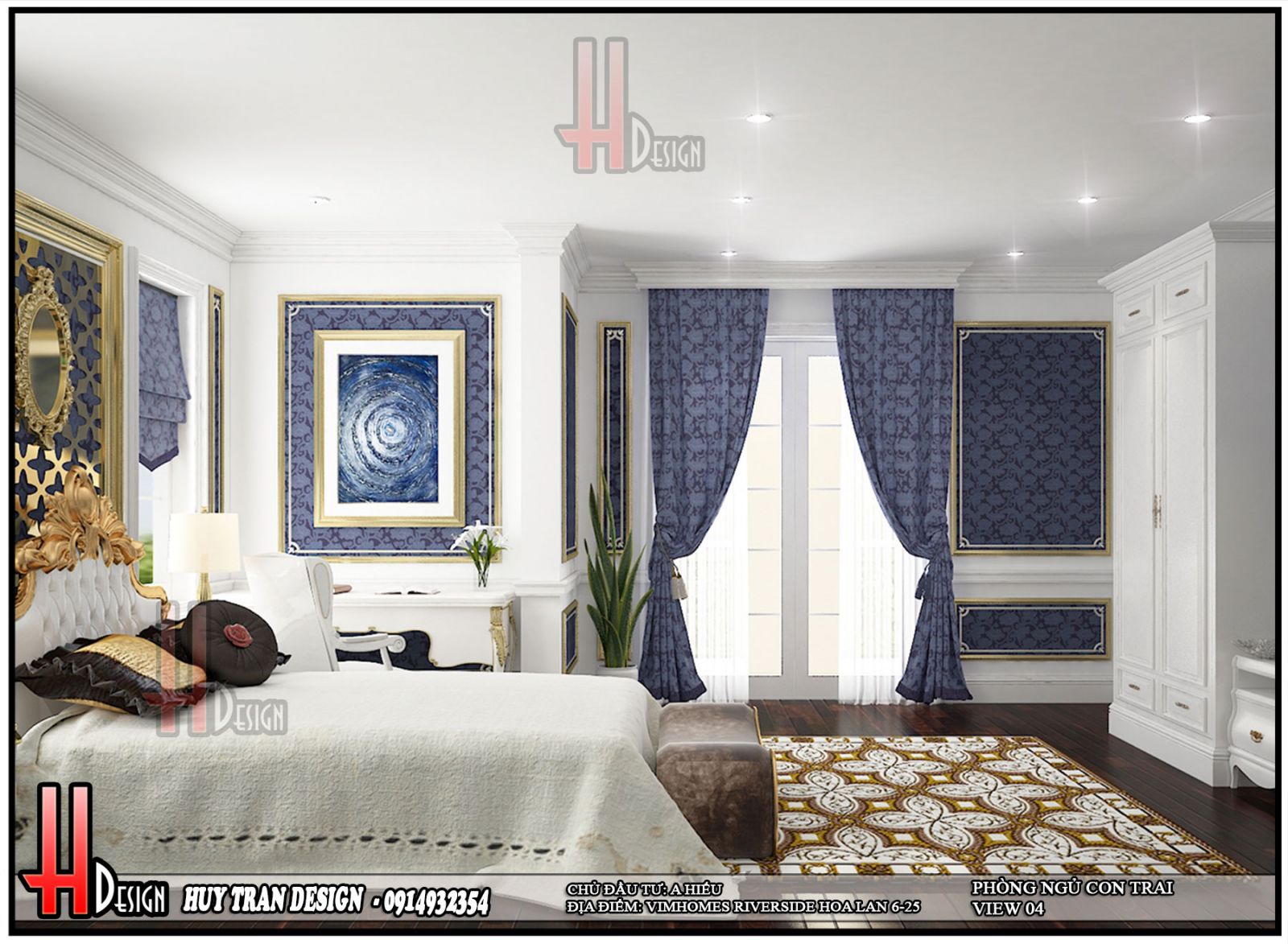 Phối cảnh thiết kế nội thất tân cổ điển phòng ngủ con trai biệt thự Hoa Lan - Vinhomes Riverside - Long Biên - Hà Nội-v3